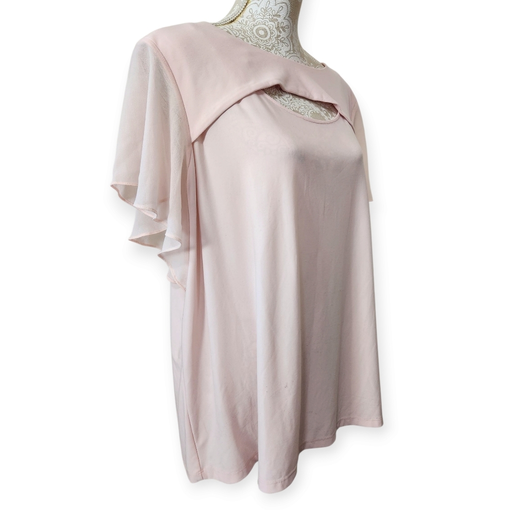 Calvin Klein Pink Cutout Romantic Flutter Sleeve Blouse Size 2X